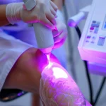 Paciente realizando tratamento com laser roller